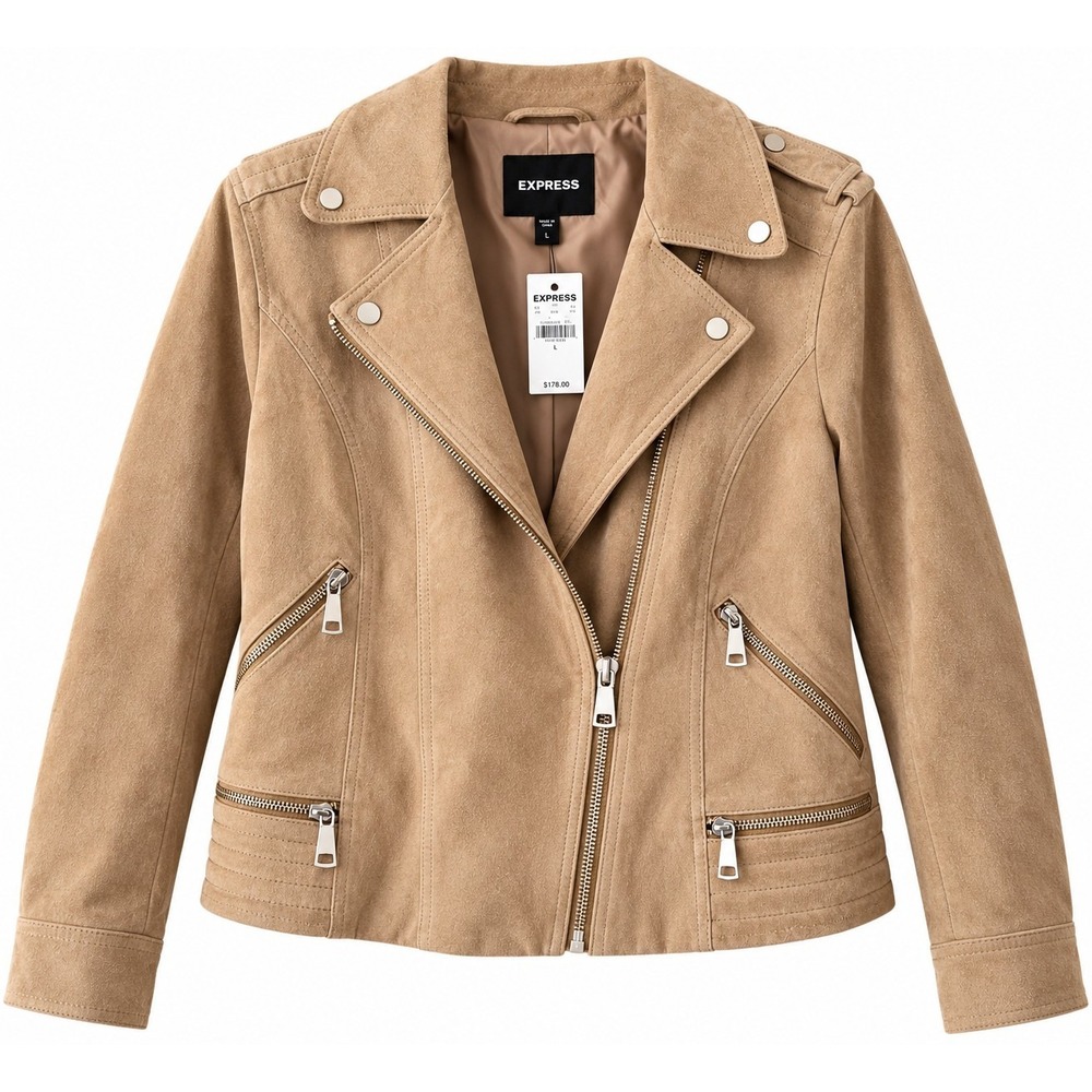 Express Genuine Suede Leather Moto Jacket – Women's Size Large – NWT